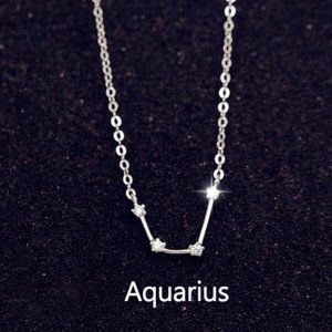 Sterling Silver Diamond Zodiac Necklace--Aquarius